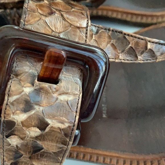 Prada Brown Snakeskin Leather Buckle Sandals - Picture 4 of 12
